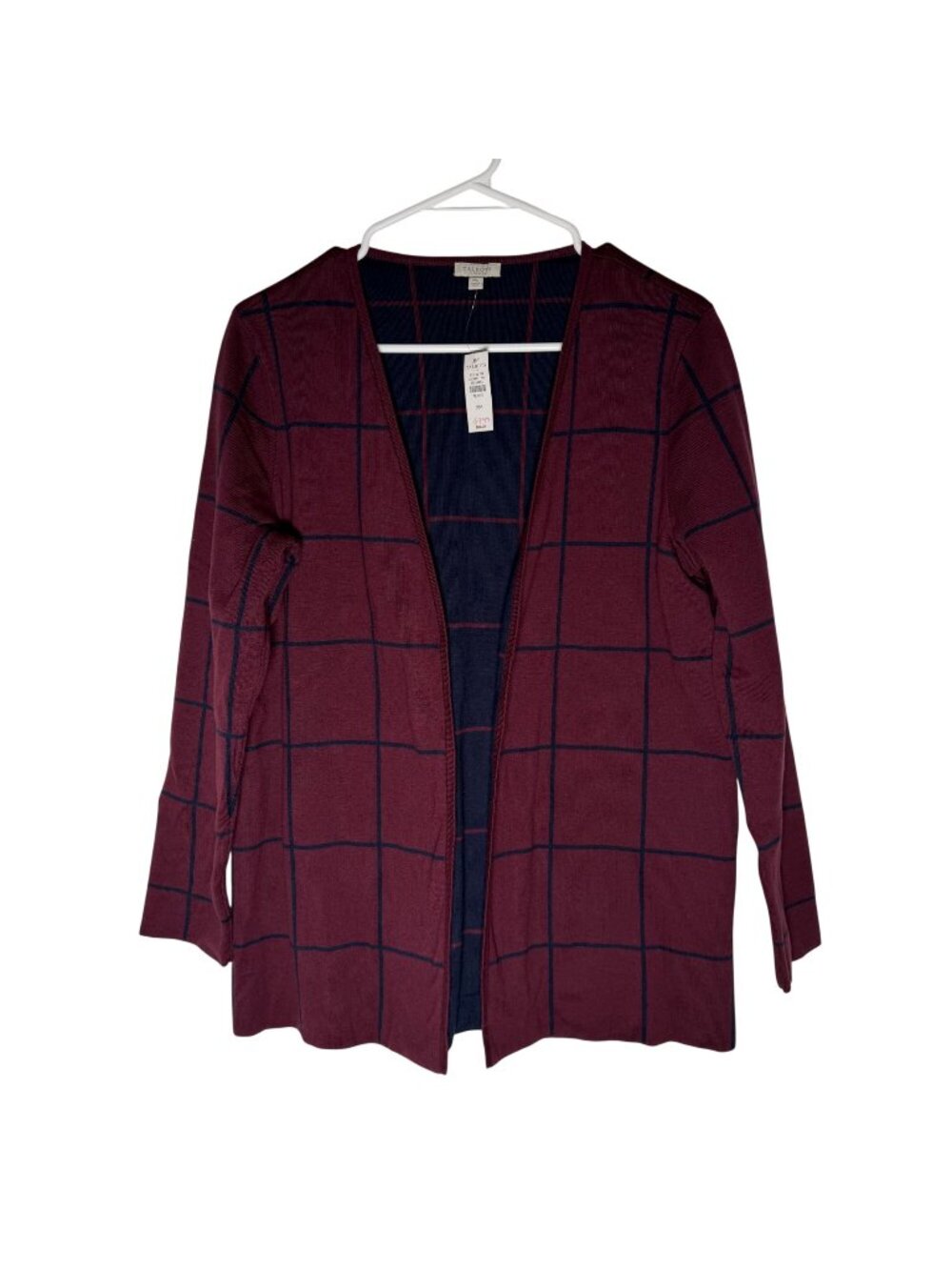 Talbots Long Sleeve Open Front Cardigan Women's Size Medium Petite Red Navy NWT!
